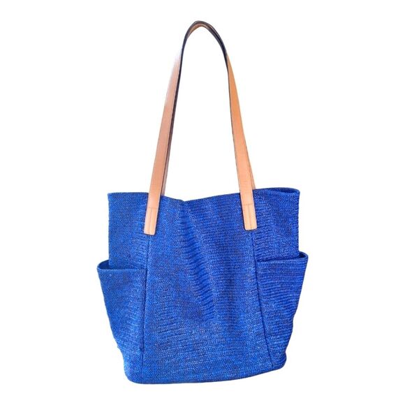 Vera Bradley Large Bag North South Straw Tote Blue Lyst Beach Bag Embroidered - Picture 3 of 15